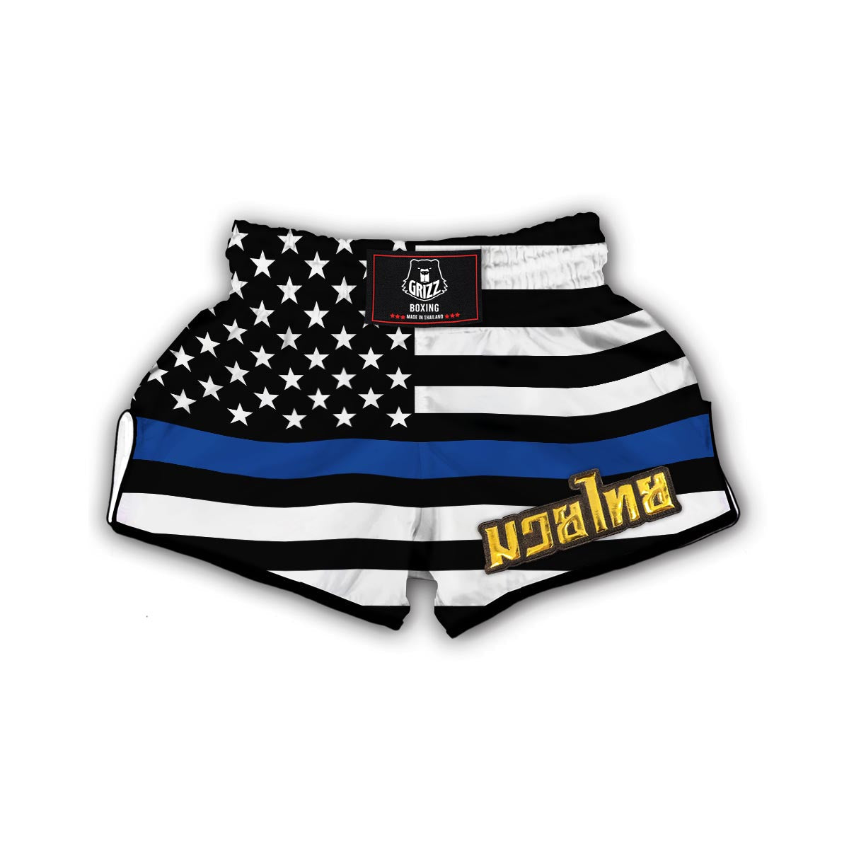 America Flag Blue Thin Line Muay Thai Boxing Shorts-grizzshop