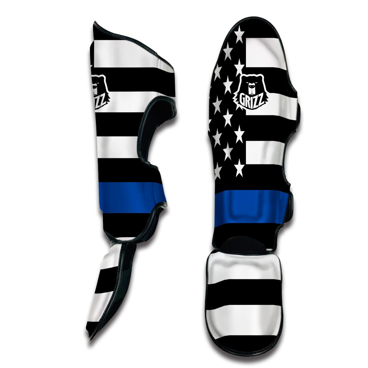 America Flag Blue Thin Line Muay Thai Shin Guards-grizzshop