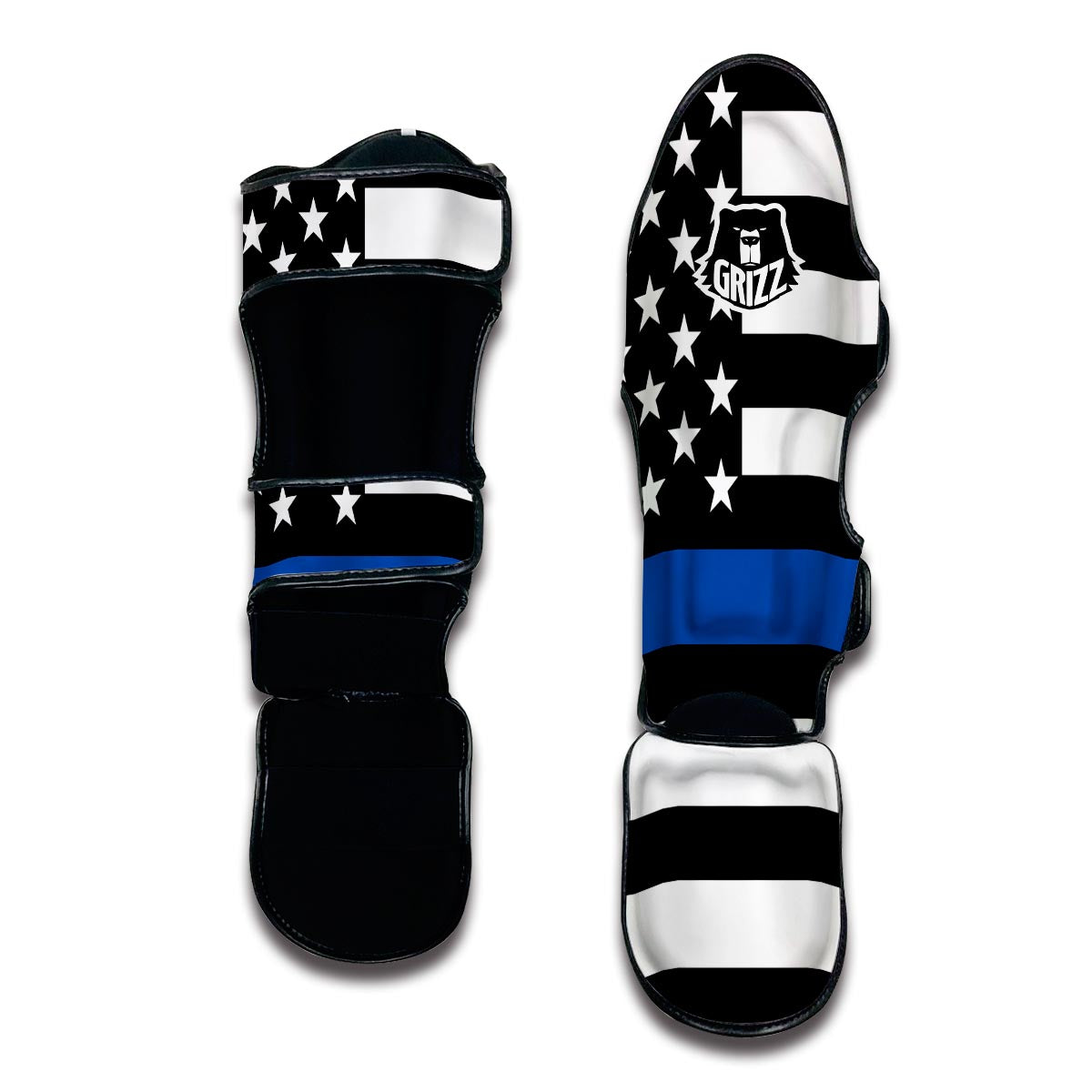 America Flag Blue Thin Line Muay Thai Shin Guards-grizzshop