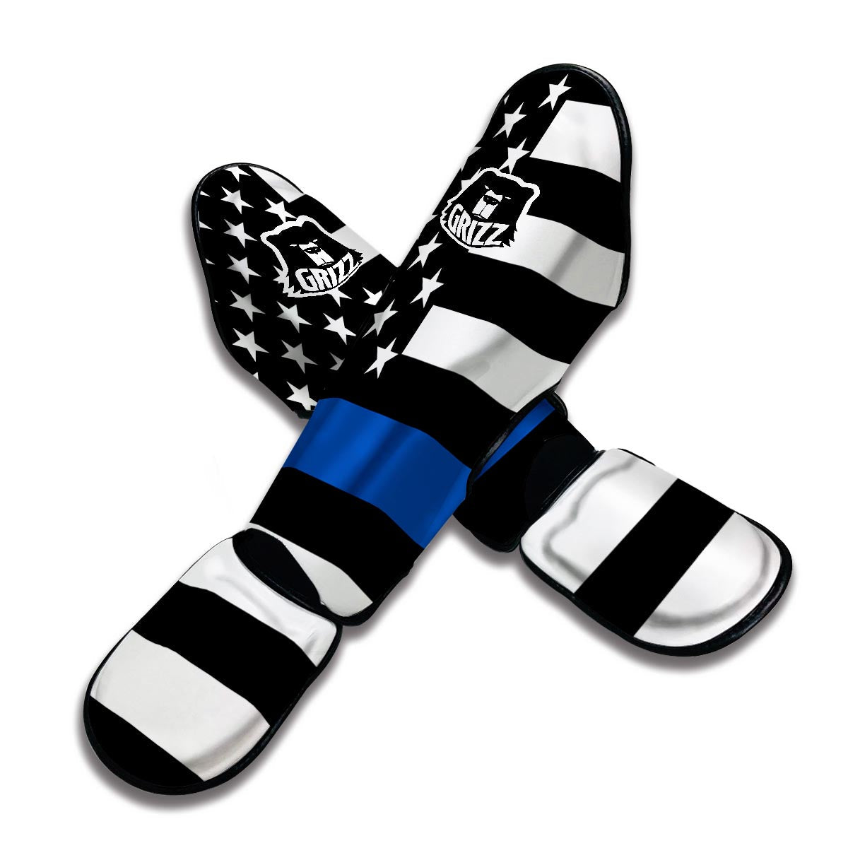 America Flag Blue Thin Line Muay Thai Shin Guards-grizzshop