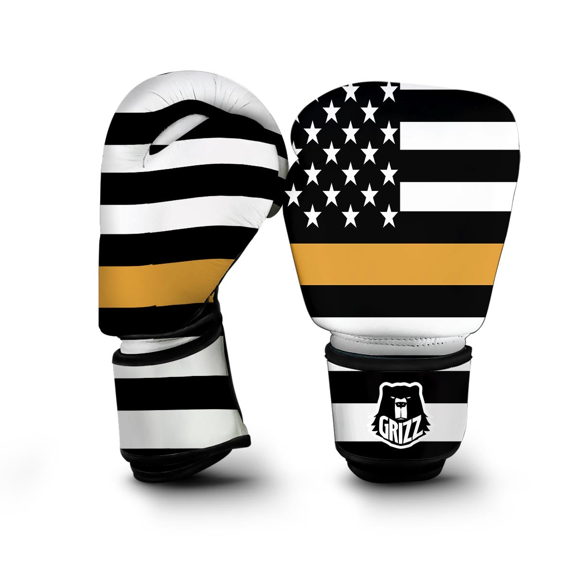 America Flag Gold Thin Line Boxing Gloves-grizzshop