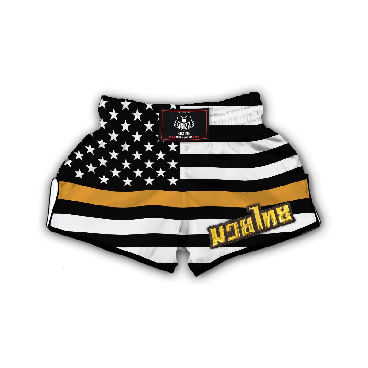 America Flag Gold Thin Line Muay Thai Boxing Shorts-grizzshop