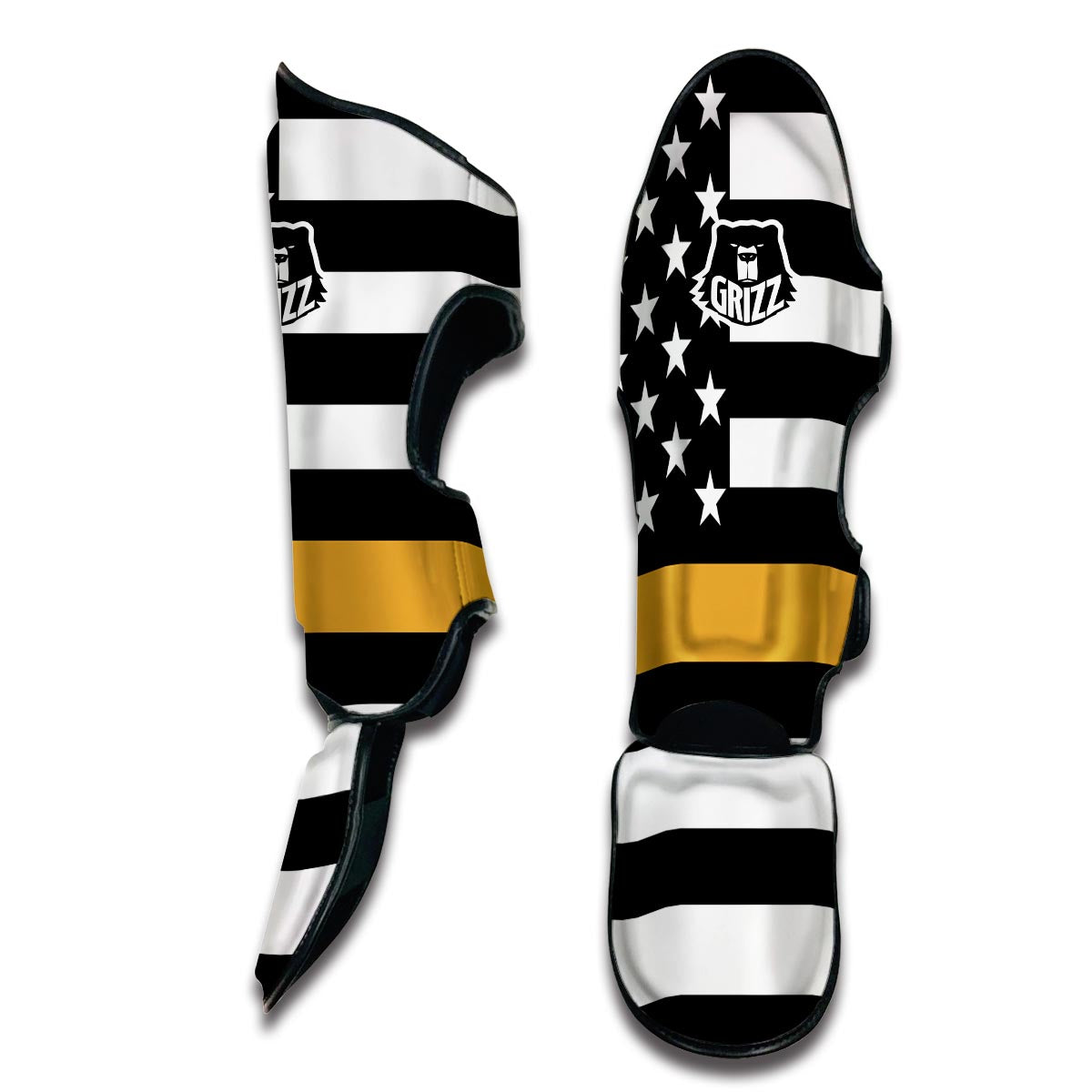 America Flag Gold Thin Line Muay Thai Shin Guards-grizzshop