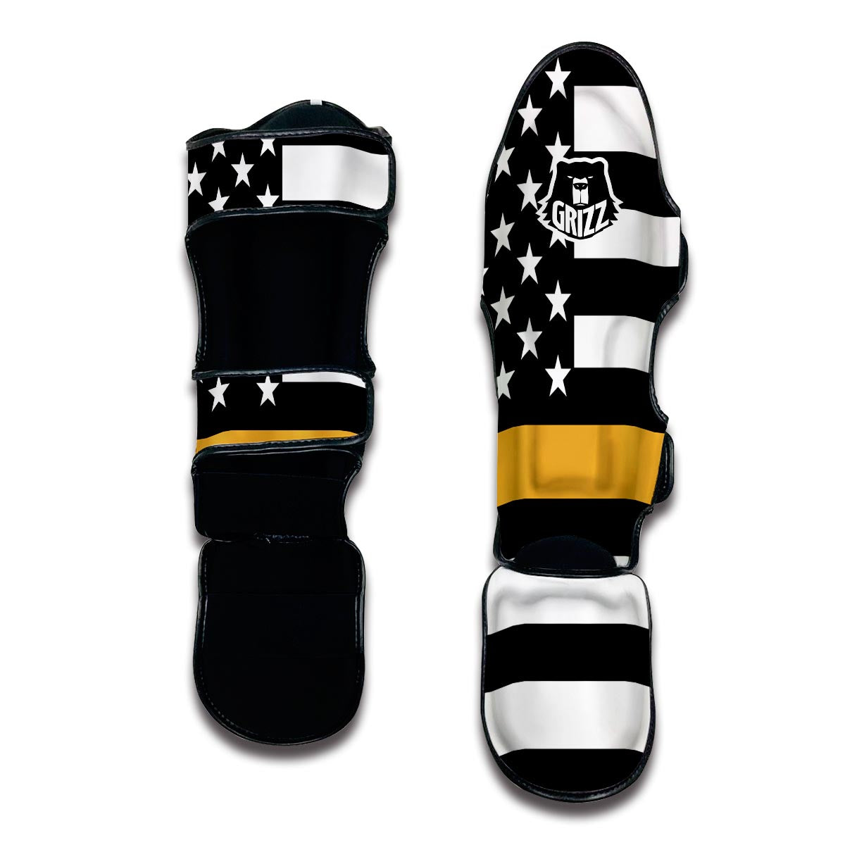 America Flag Gold Thin Line Muay Thai Shin Guards-grizzshop