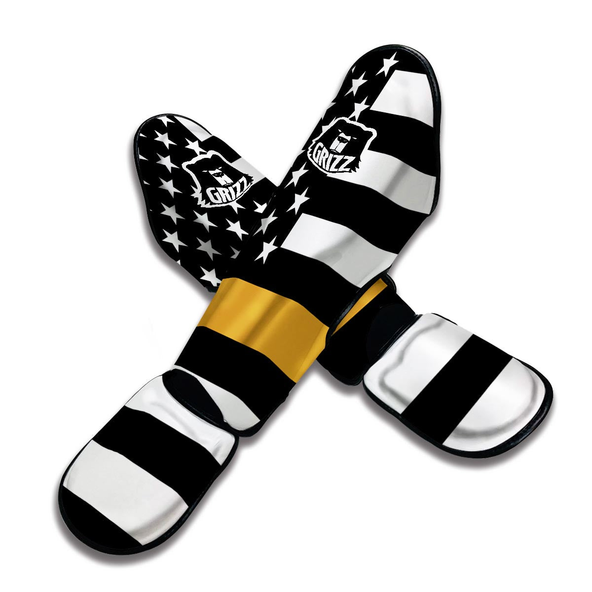 America Flag Gold Thin Line Muay Thai Shin Guards-grizzshop