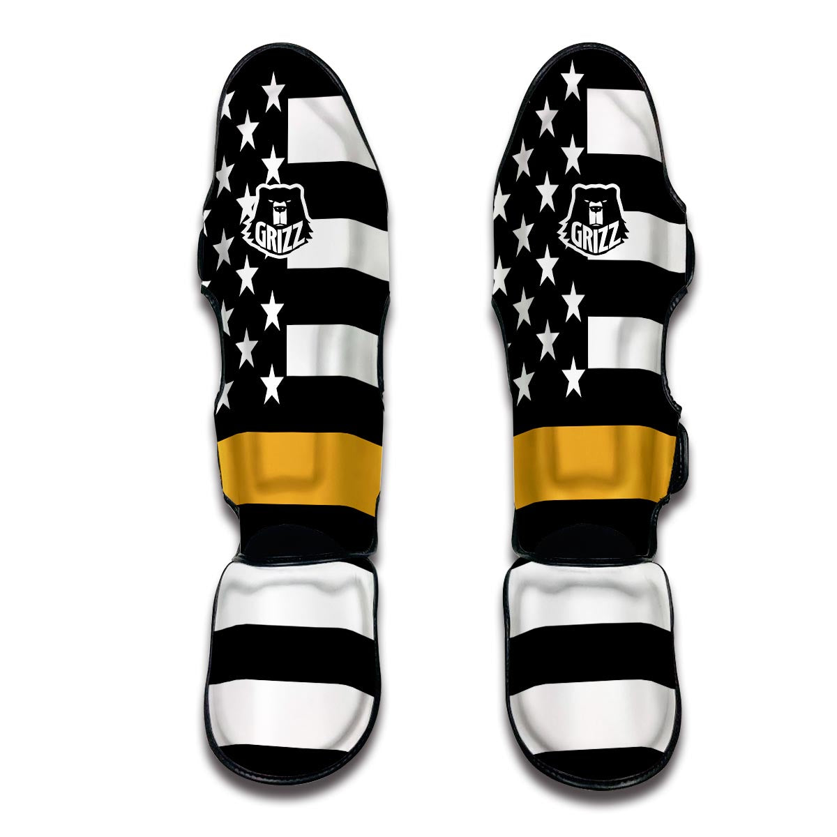 America Flag Gold Thin Line Muay Thai Shin Guards-grizzshop