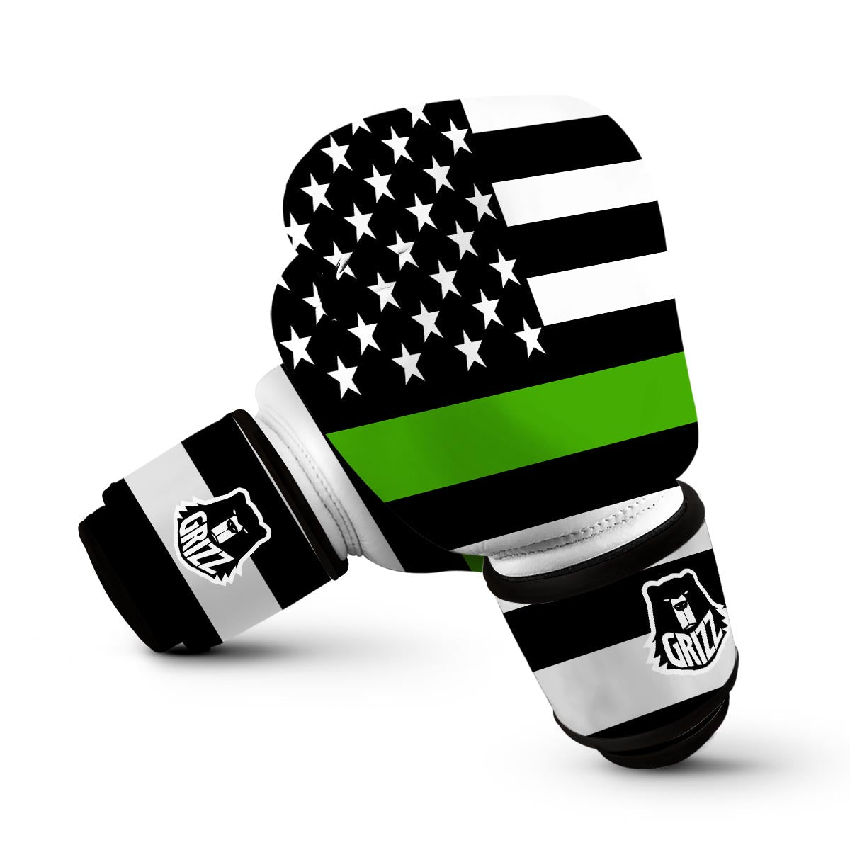 America Flag Green Thin Line Boxing Gloves-grizzshop