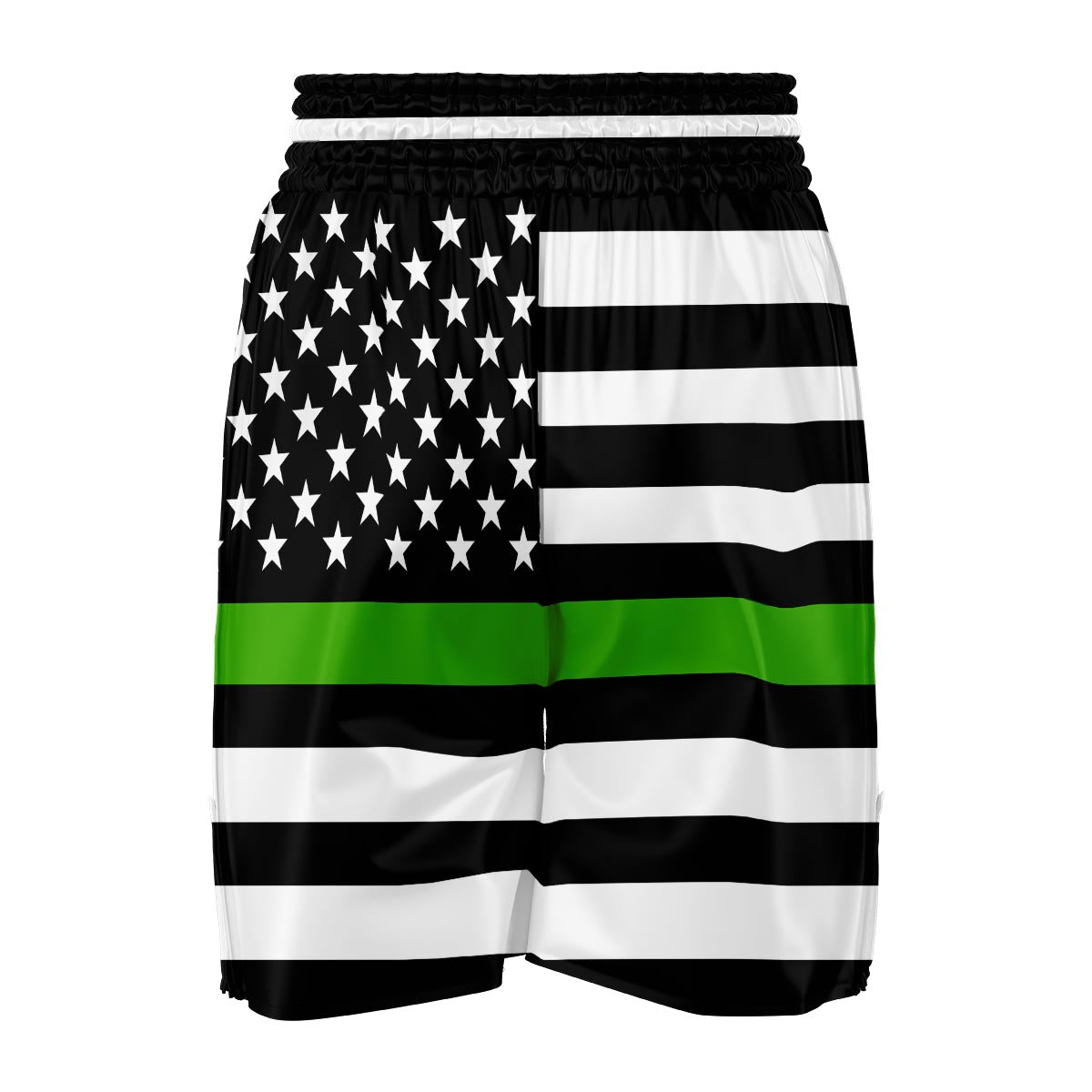 America Flag Green Thin Line Boxing Shorts-grizzshop