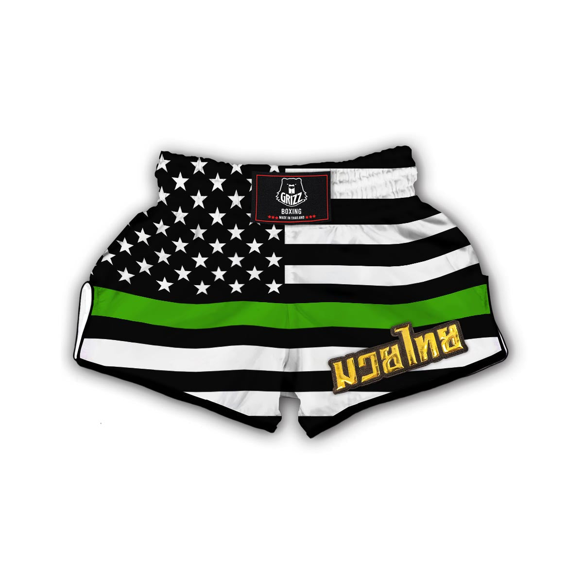 America Flag Green Thin Line Muay Thai Boxing Shorts-grizzshop