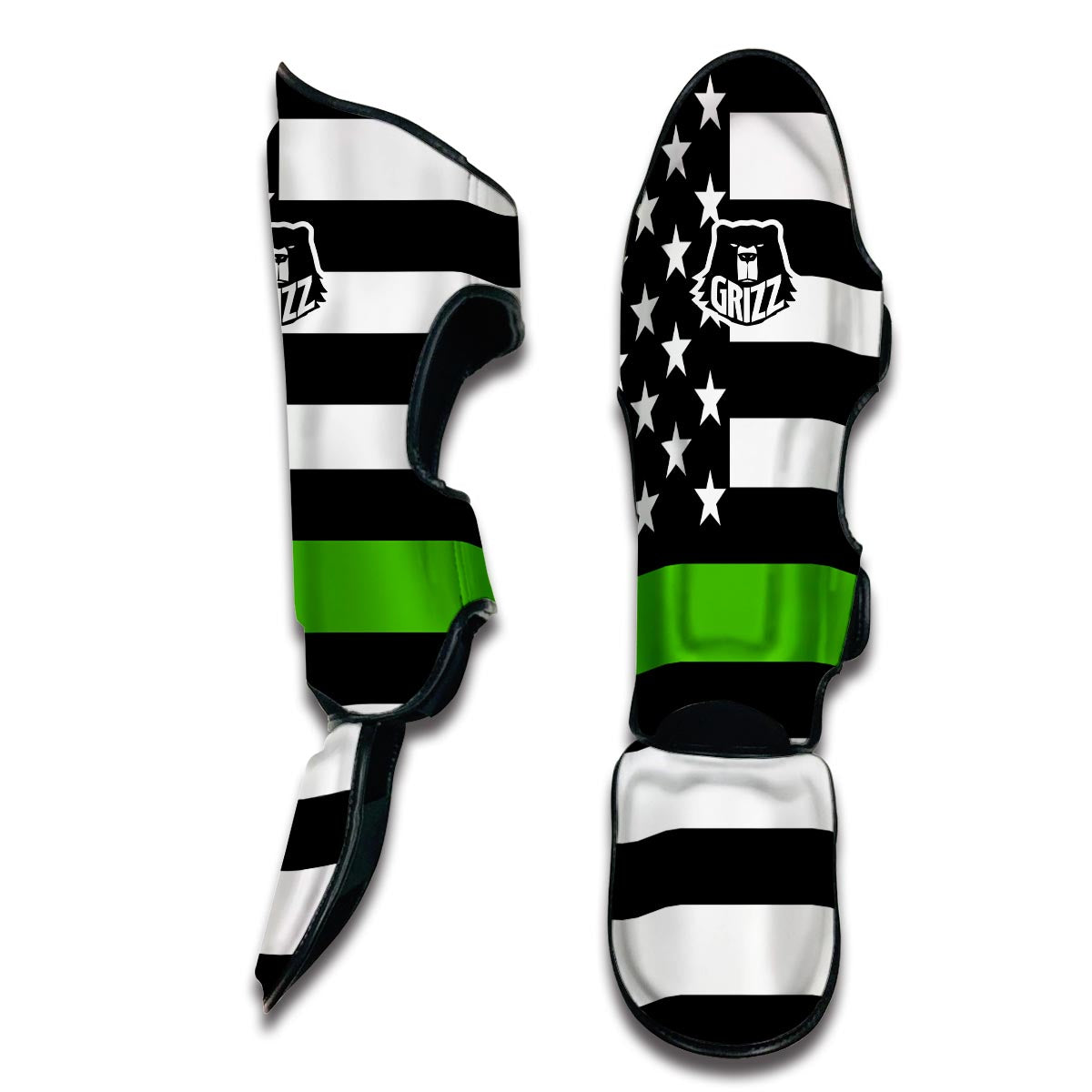 America Flag Green Thin Line Muay Thai Shin Guards-grizzshop