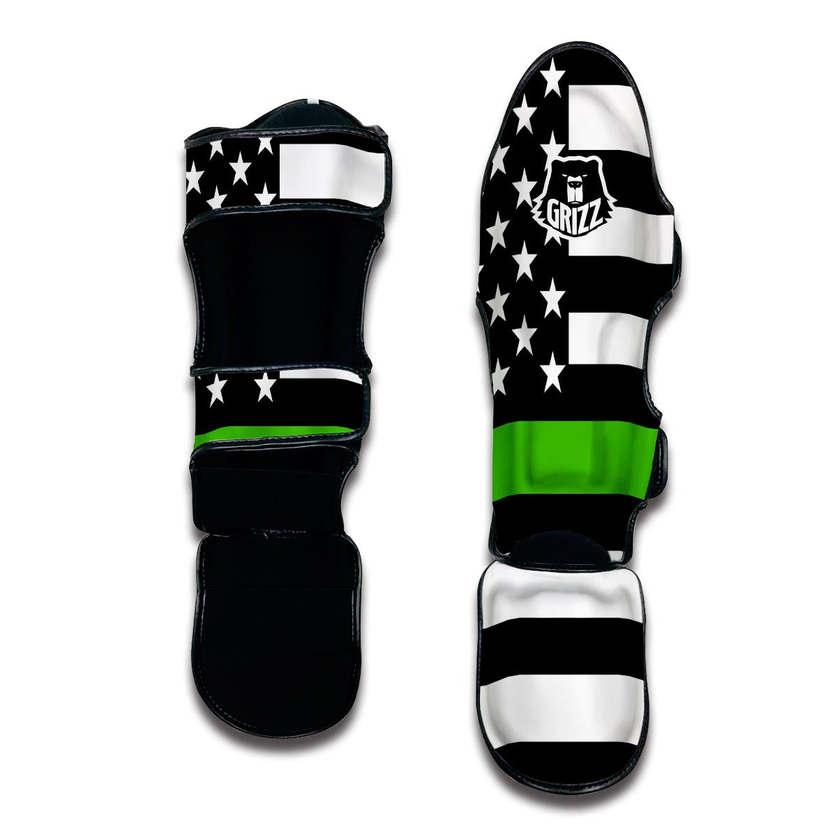 America Flag Green Thin Line Muay Thai Shin Guards-grizzshop