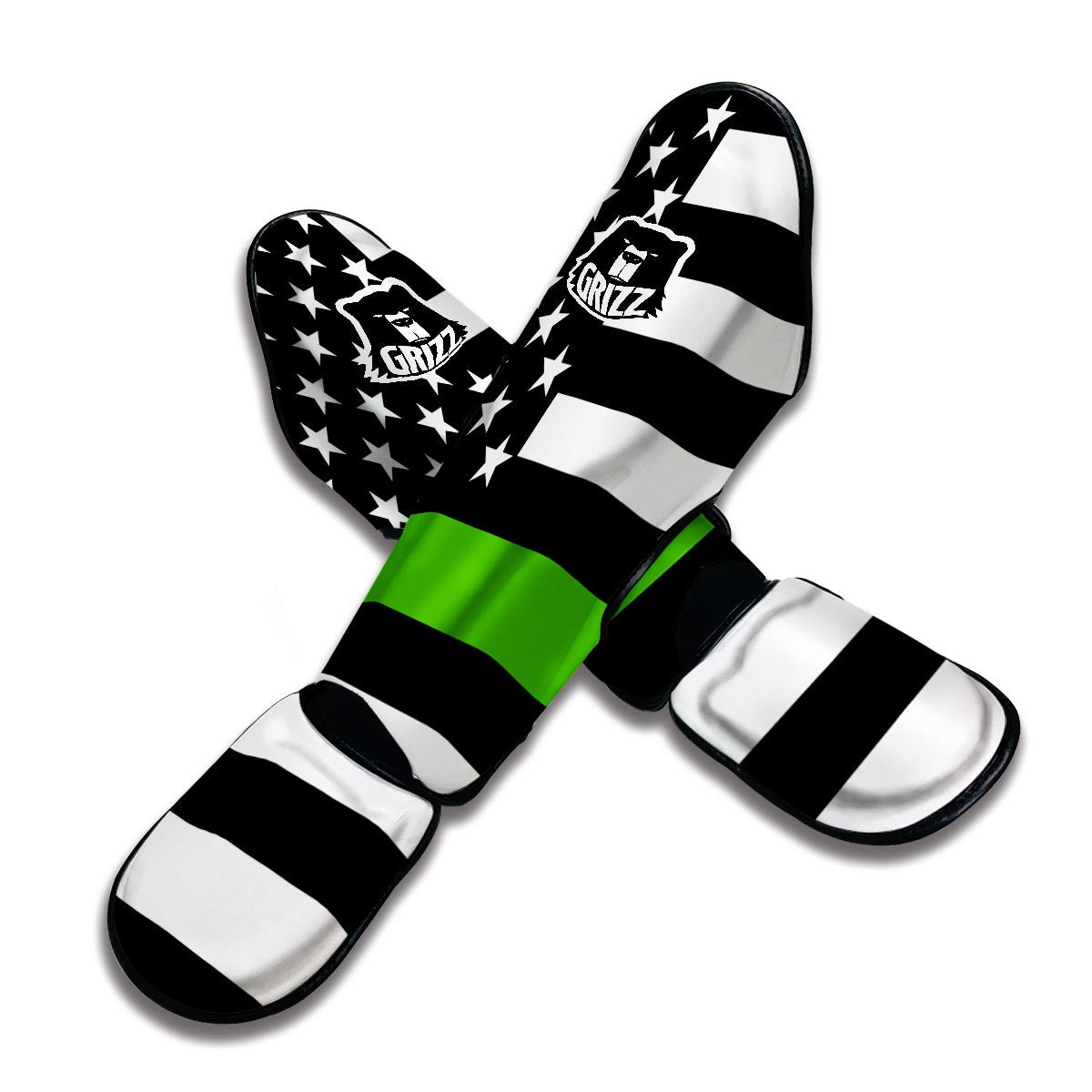 America Flag Green Thin Line Muay Thai Shin Guards-grizzshop