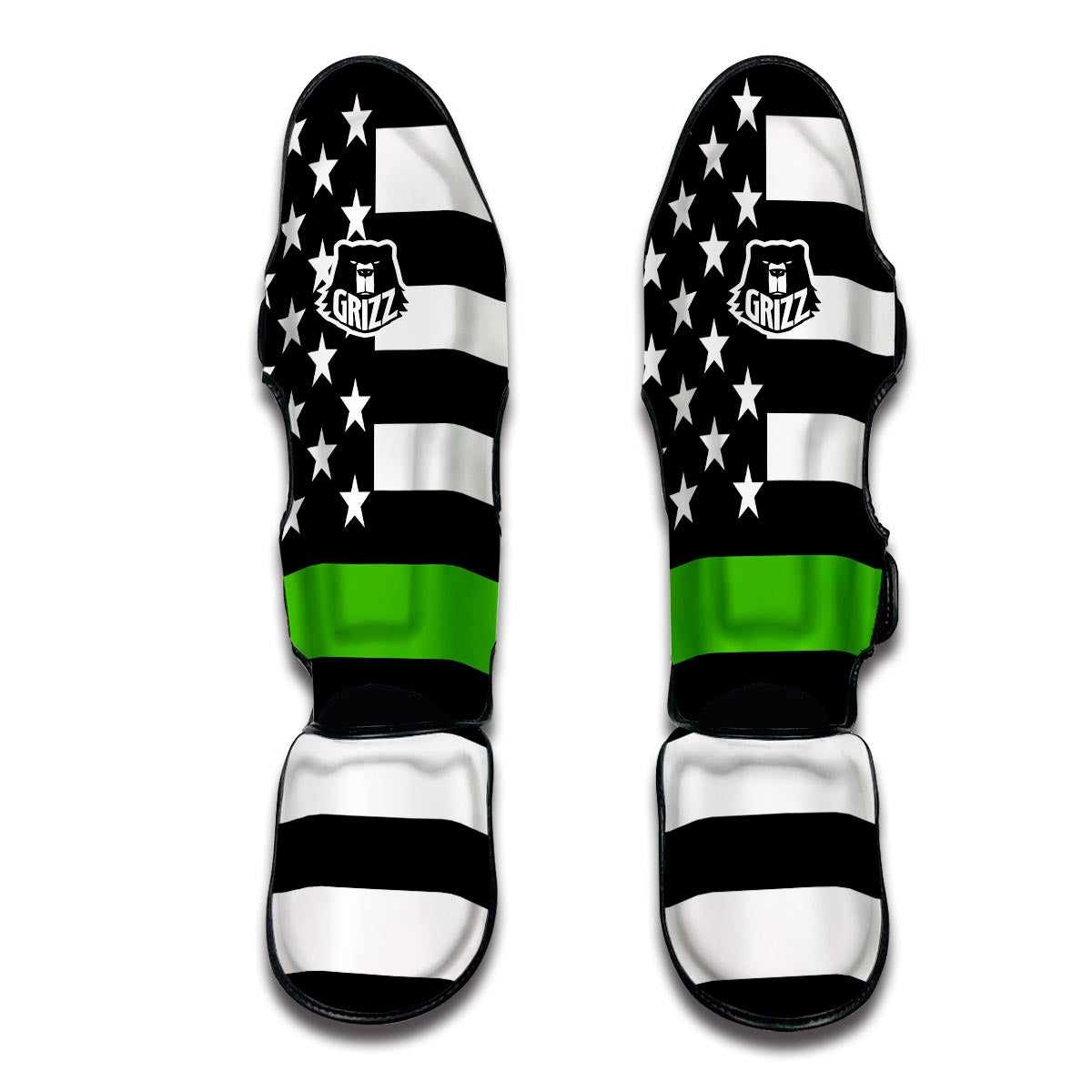 America Flag Green Thin Line Muay Thai Shin Guards-grizzshop