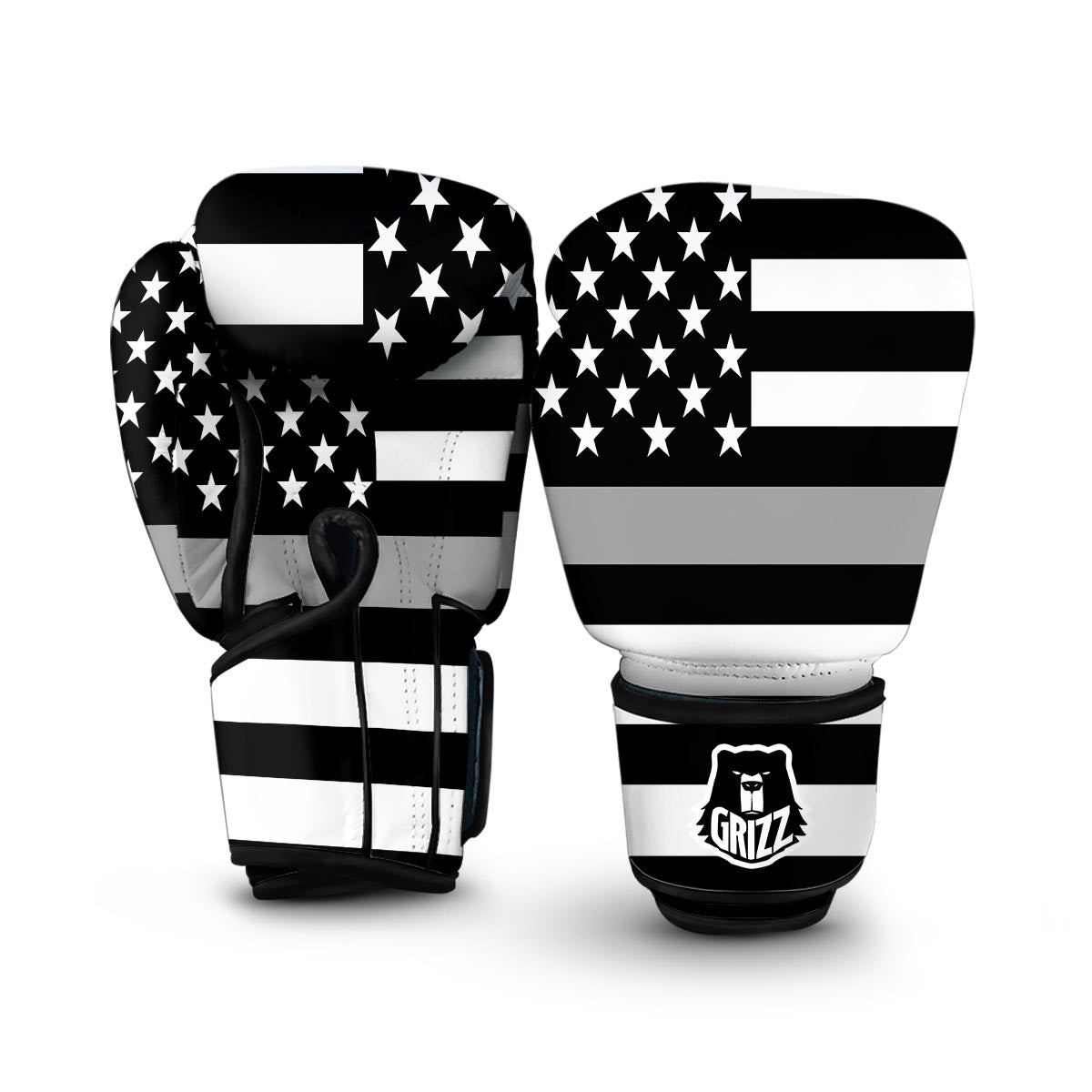 America Flag Grey Thin Line Boxing Gloves-grizzshop