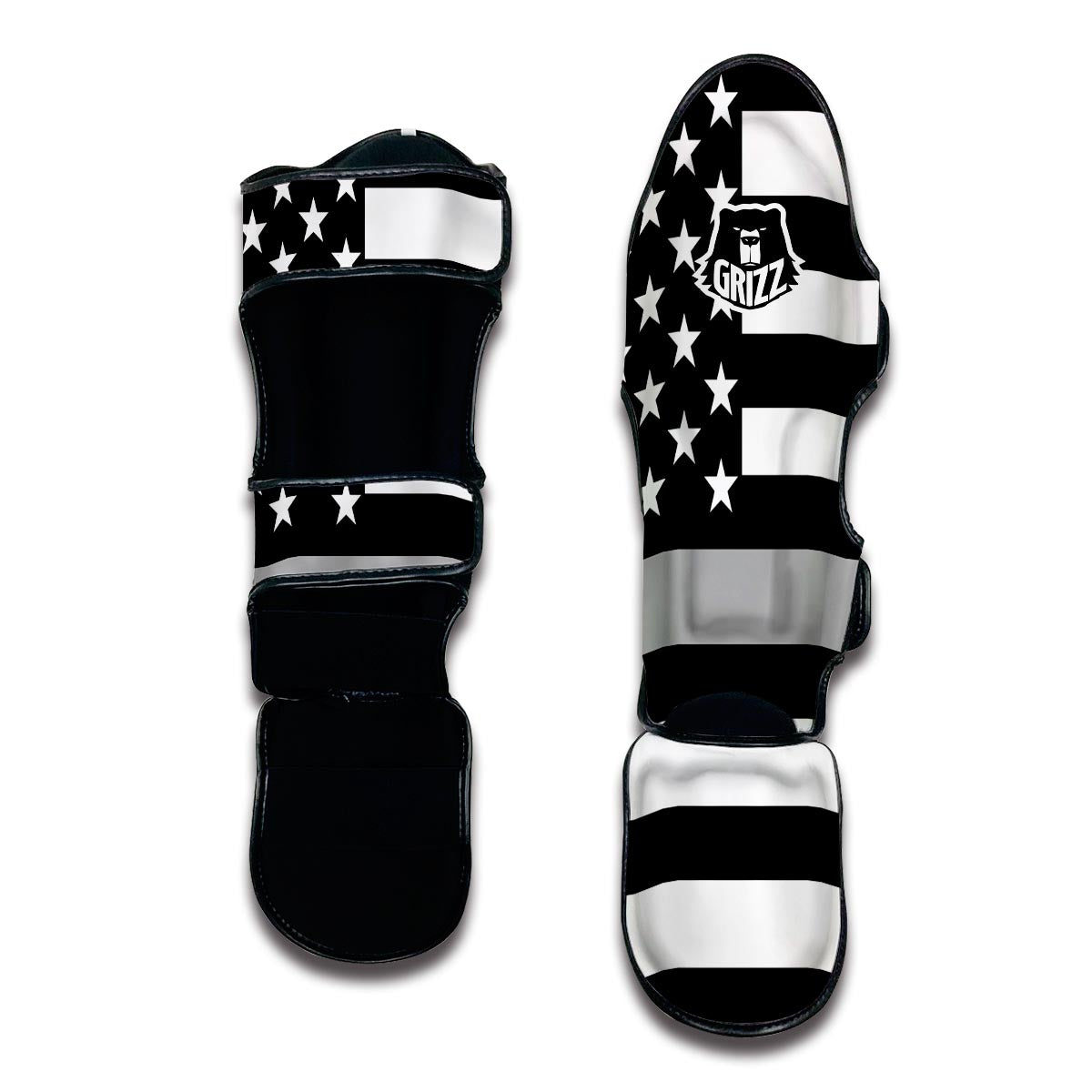 America Flag Grey Thin Line Muay Thai Shin Guards-grizzshop