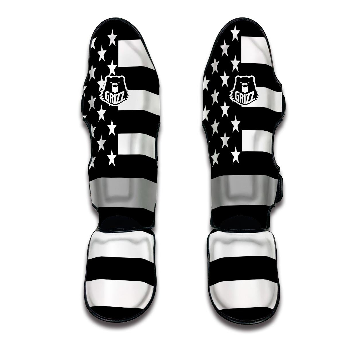 America Flag Grey Thin Line Muay Thai Shin Guards-grizzshop