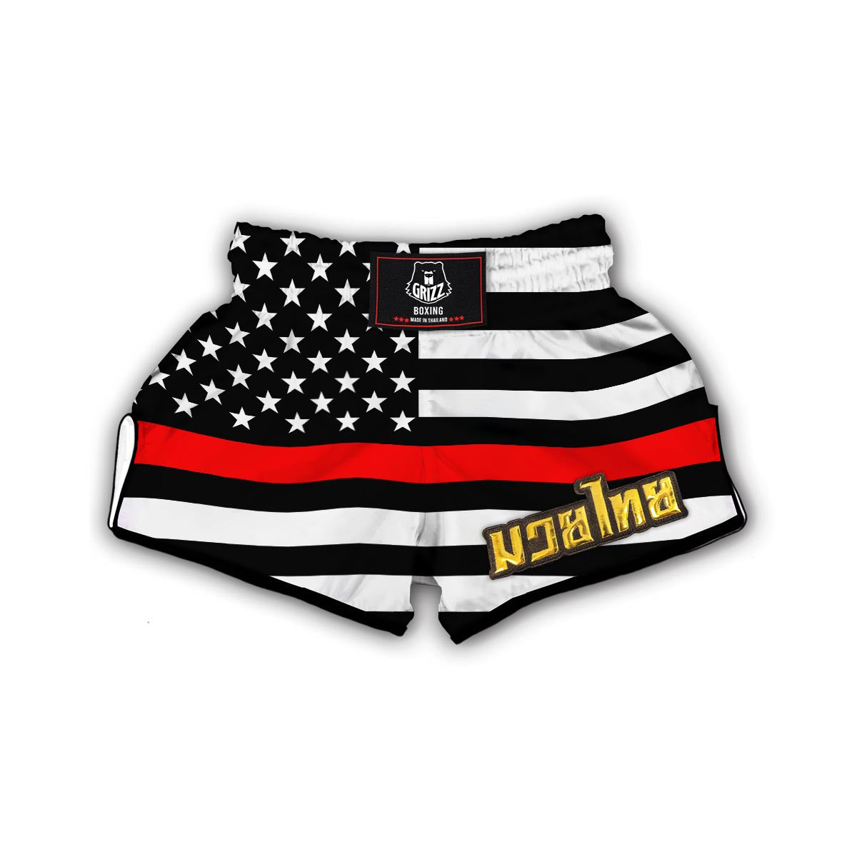 America Flag Red Thin Line Muay Thai Boxing Shorts-grizzshop