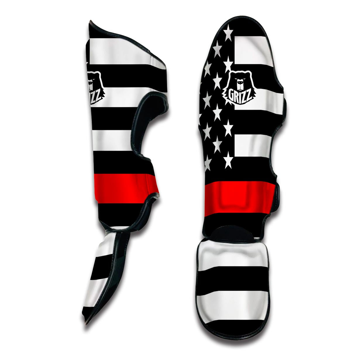 America Flag Red Thin Line Muay Thai Shin Guards-grizzshop