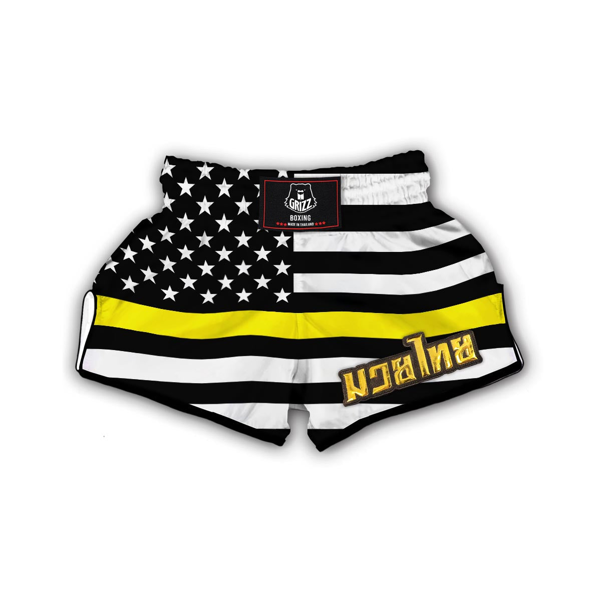 America Flag Yellow Thin Line Muay Thai Boxing Shorts-grizzshop