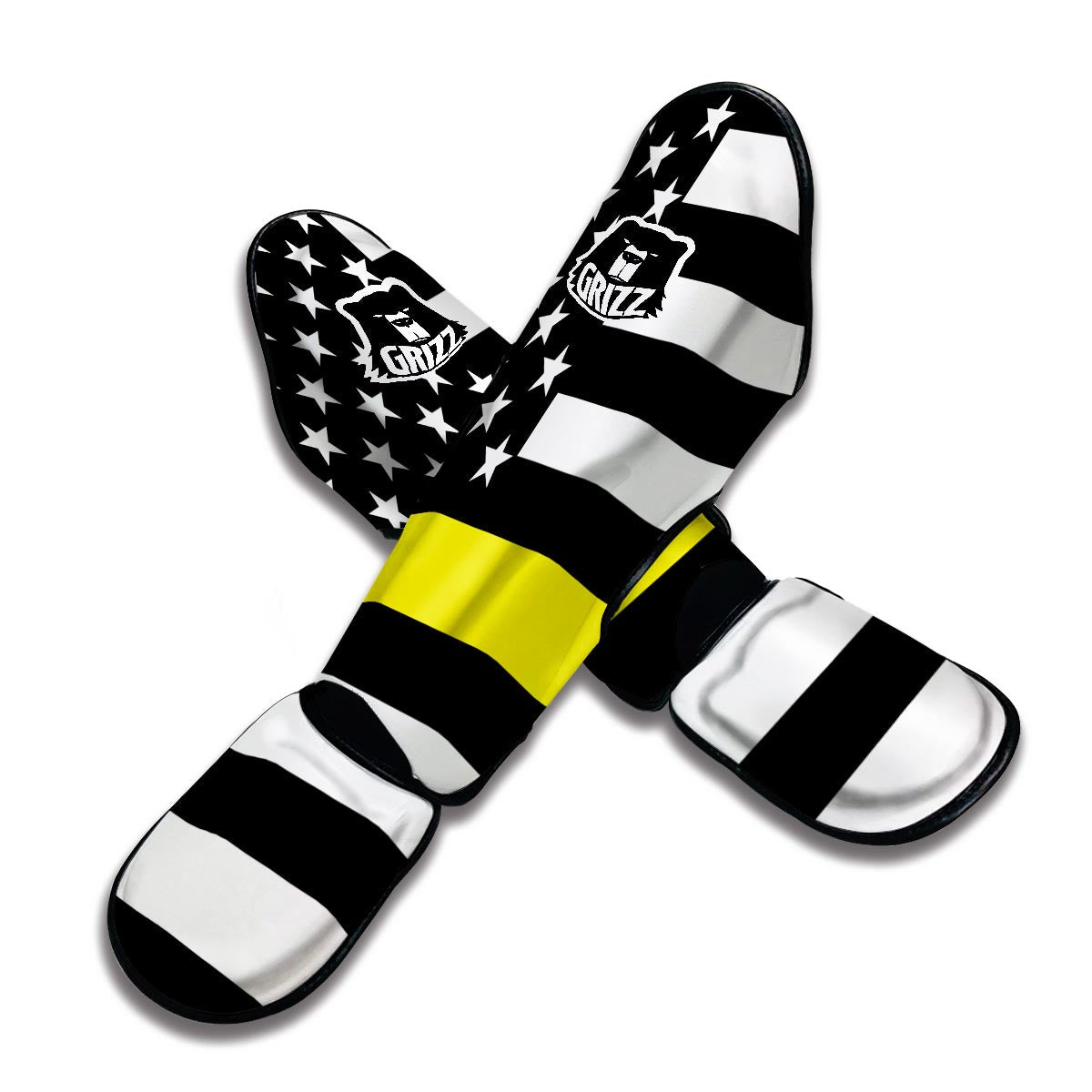 America Flag Yellow Thin Line Muay Thai Shin Guards-grizzshop