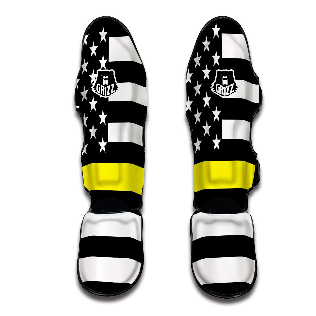 America Flag Yellow Thin Line Muay Thai Shin Guards-grizzshop