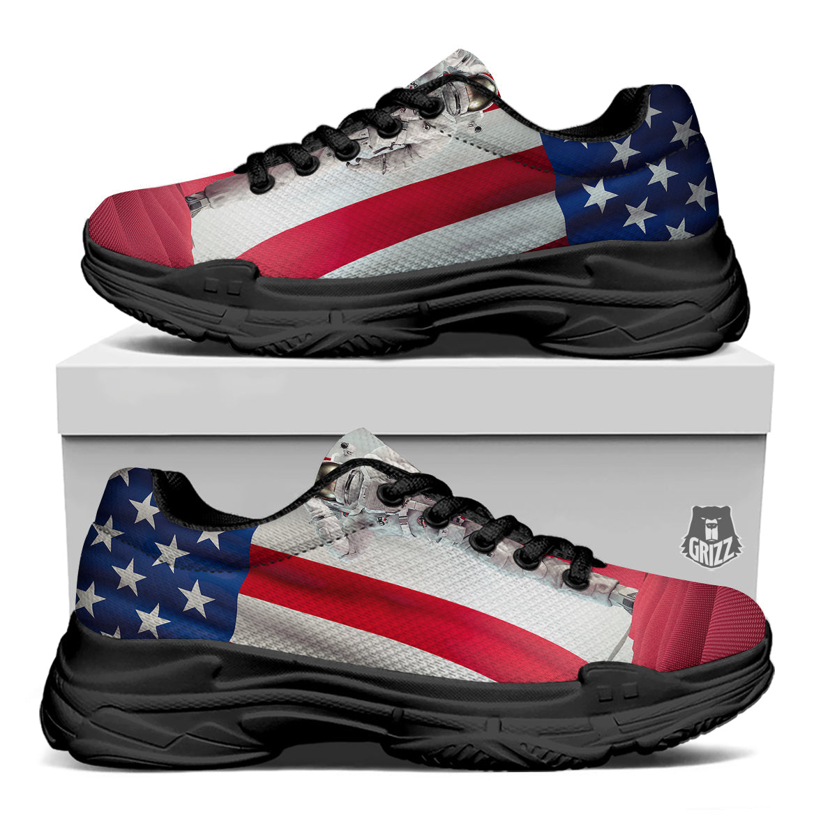 American Astronaut Print Black Chunky Shoes-grizzshop