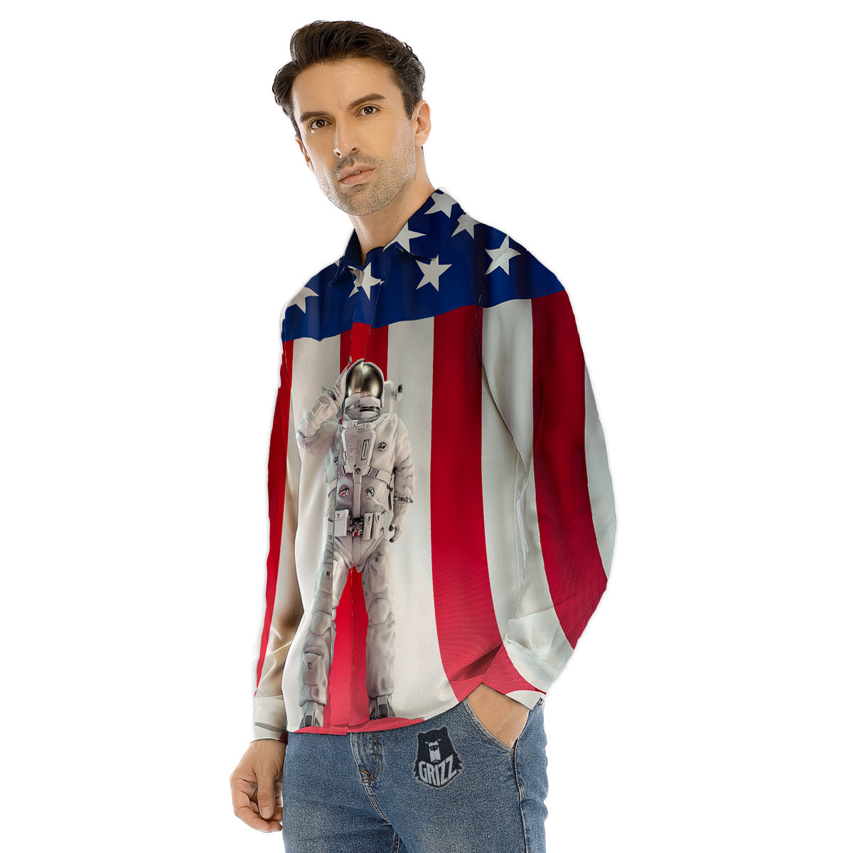 American Astronaut Print Men's Dress Shirts-grizzshop