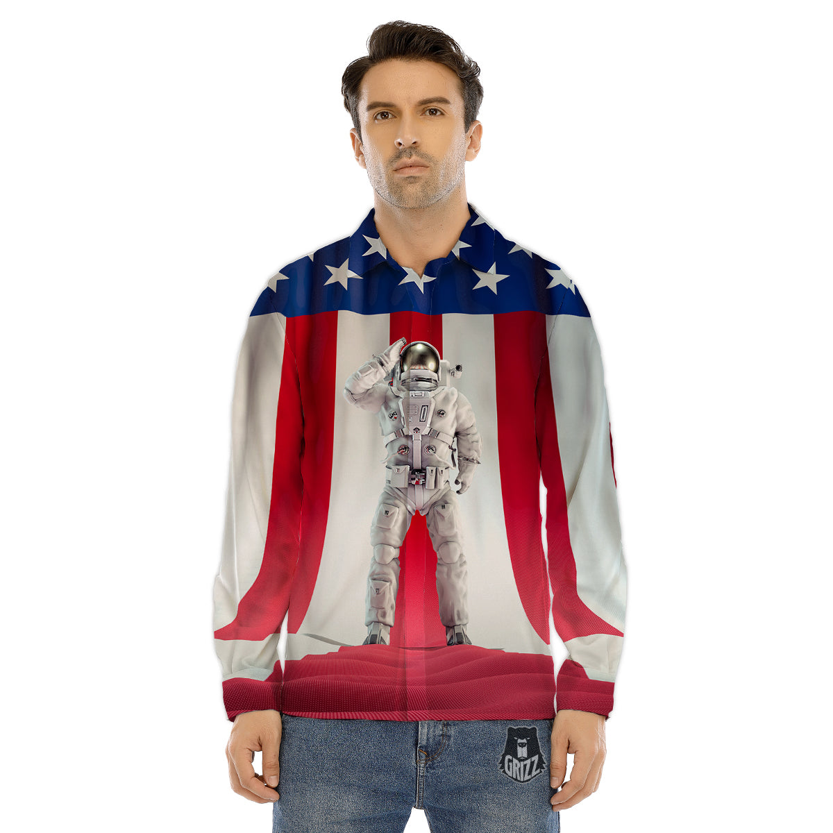American Astronaut Print Men's Dress Shirts-grizzshop
