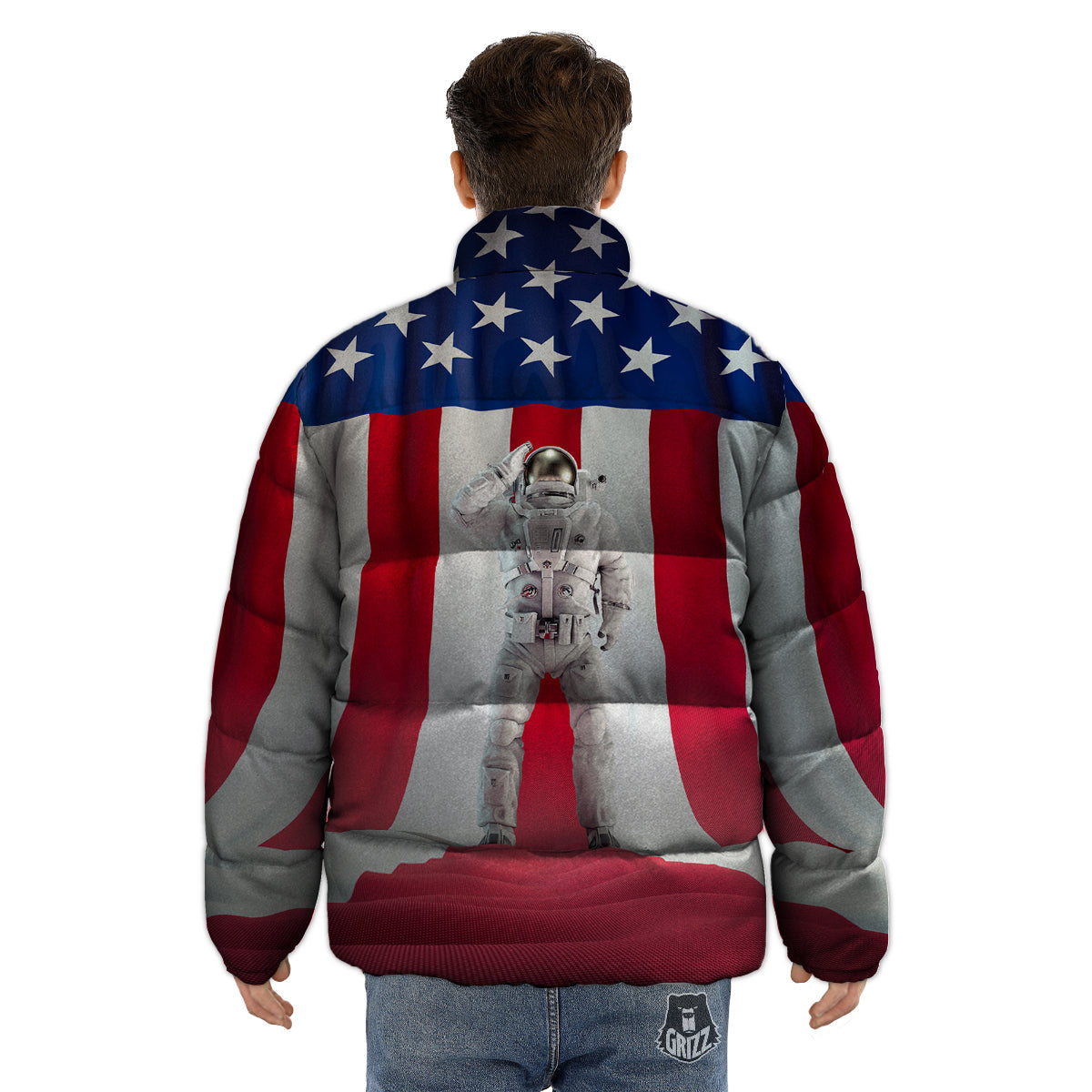 American Astronaut Print Puffer Jacket-grizzshop