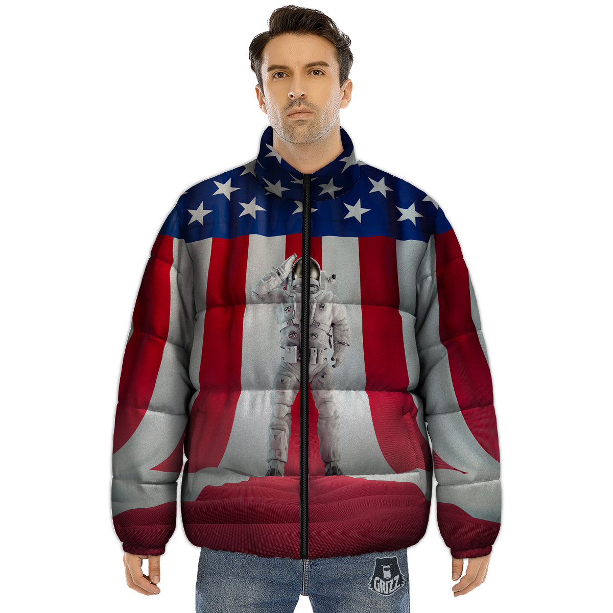 American Astronaut Print Puffer Jacket-grizzshop