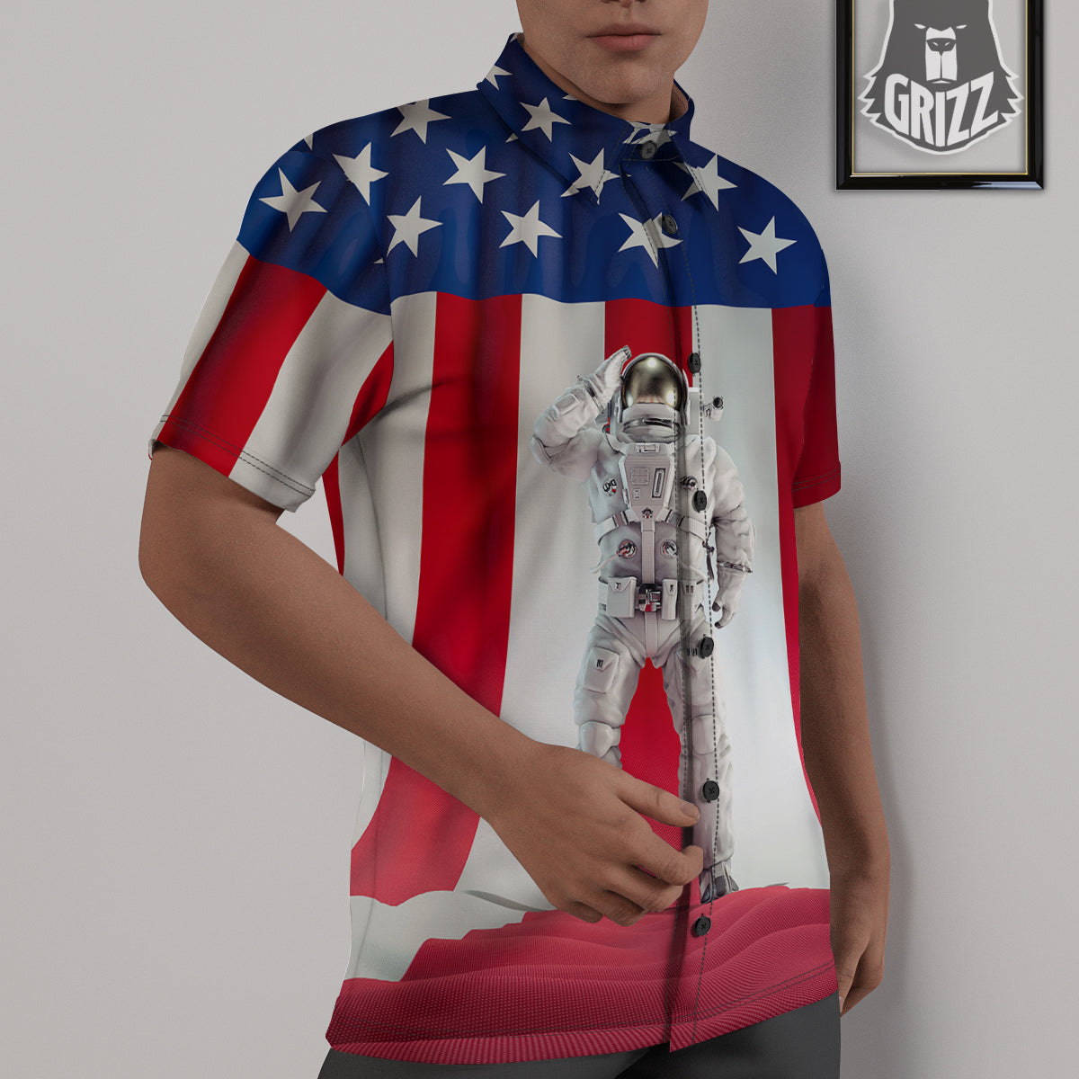 American Astronaut Print Untucked Shirts-grizzshop