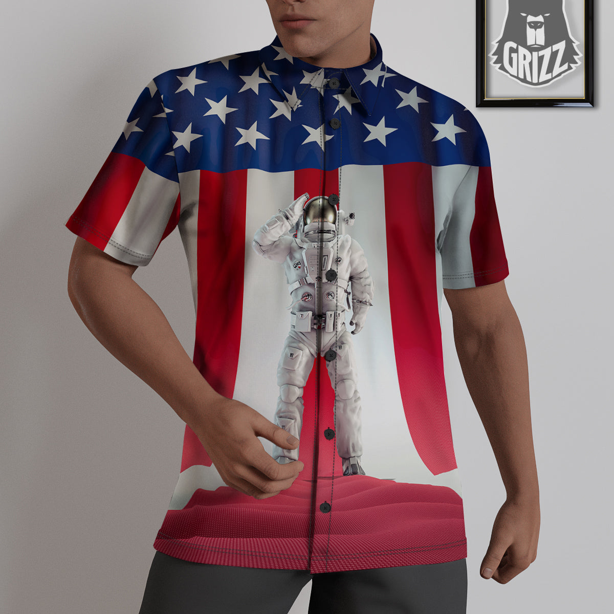 American Astronaut Print Untucked Shirts-grizzshop