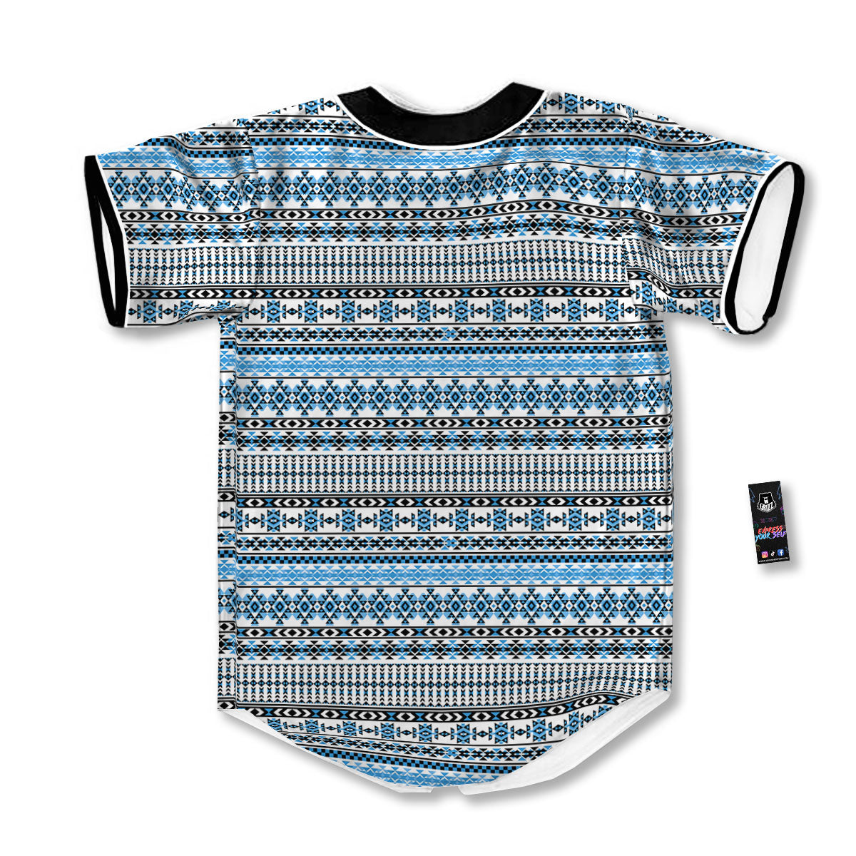 American Aztec Blue Native Print Pattern Baseball Jersey-grizzshop