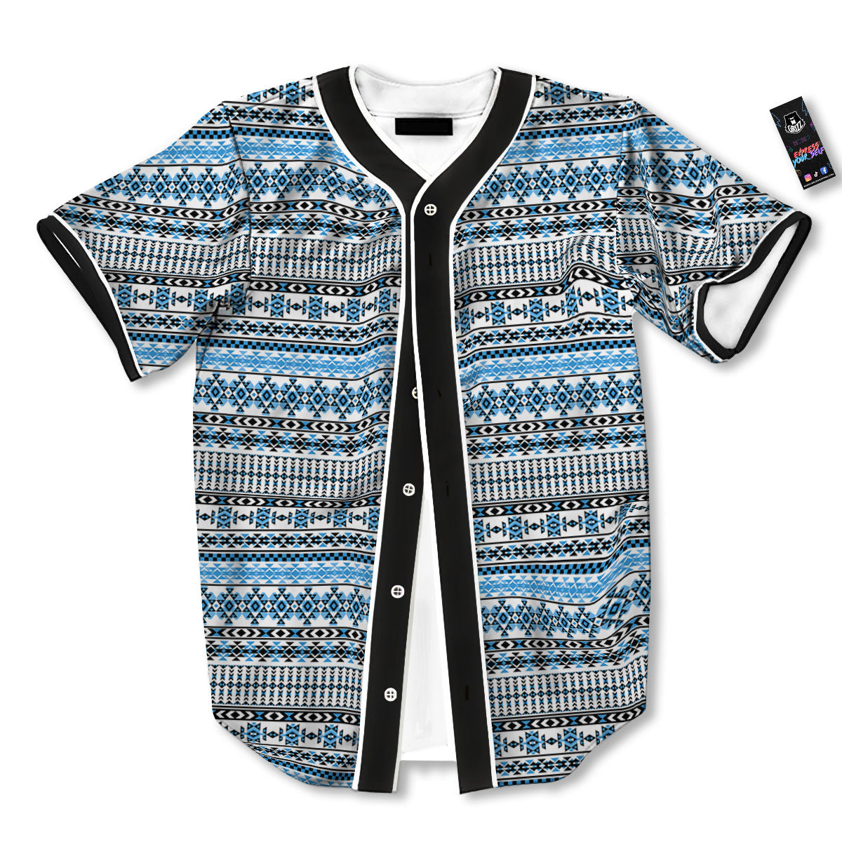 American Aztec Blue Native Print Pattern Baseball Jersey-grizzshop