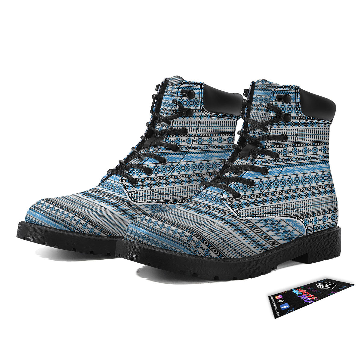 American Aztec Blue Native Print Pattern Boots-grizzshop