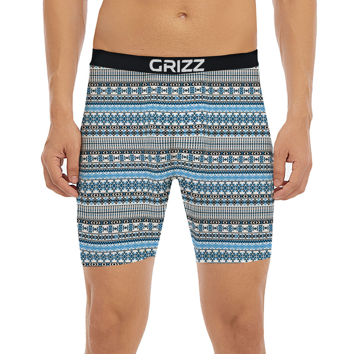 American Aztec Blue Native Print Pattern Boxer Briefs-grizzshop