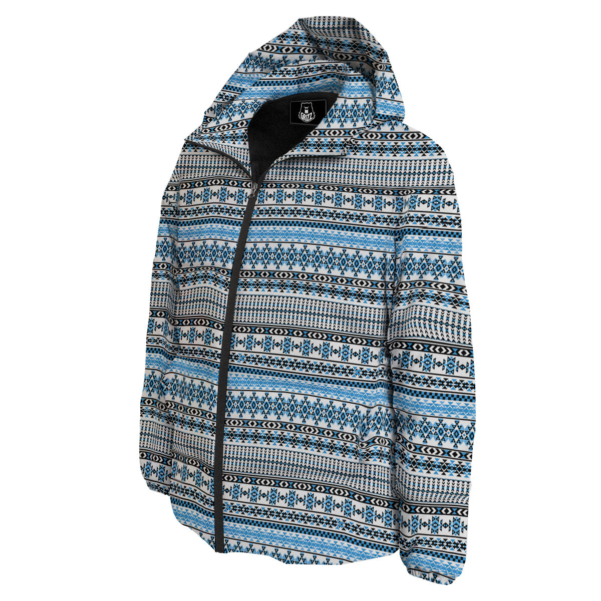 American Aztec Blue Native Print Pattern Down Jacket-grizzshop