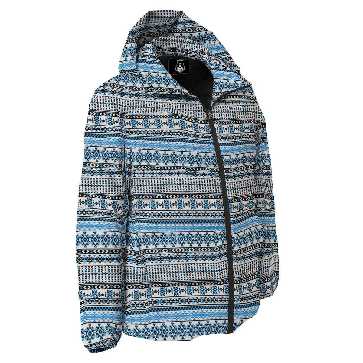 American Aztec Blue Native Print Pattern Down Jacket-grizzshop