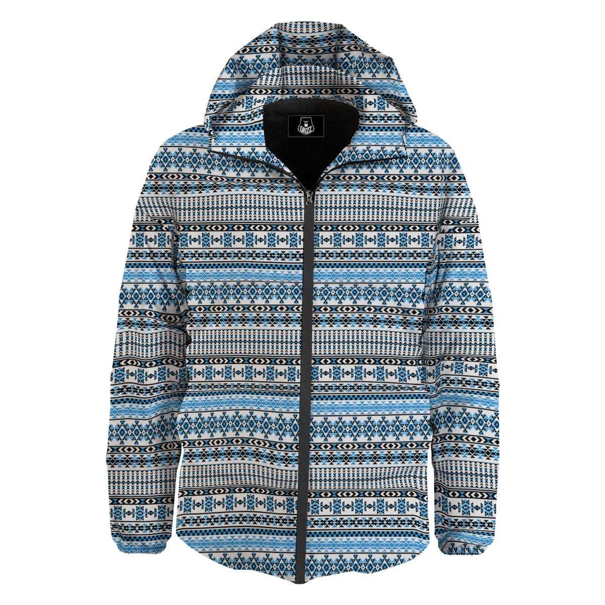 American Aztec Blue Native Print Pattern Down Jacket-grizzshop