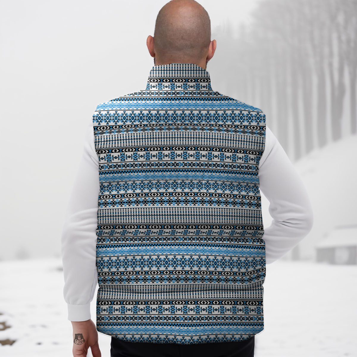 American Aztec Blue Native Print Pattern Down Vest