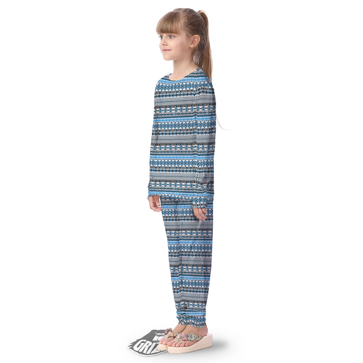 American Aztec Blue Native Print Pattern Kid's Pajamas-grizzshop