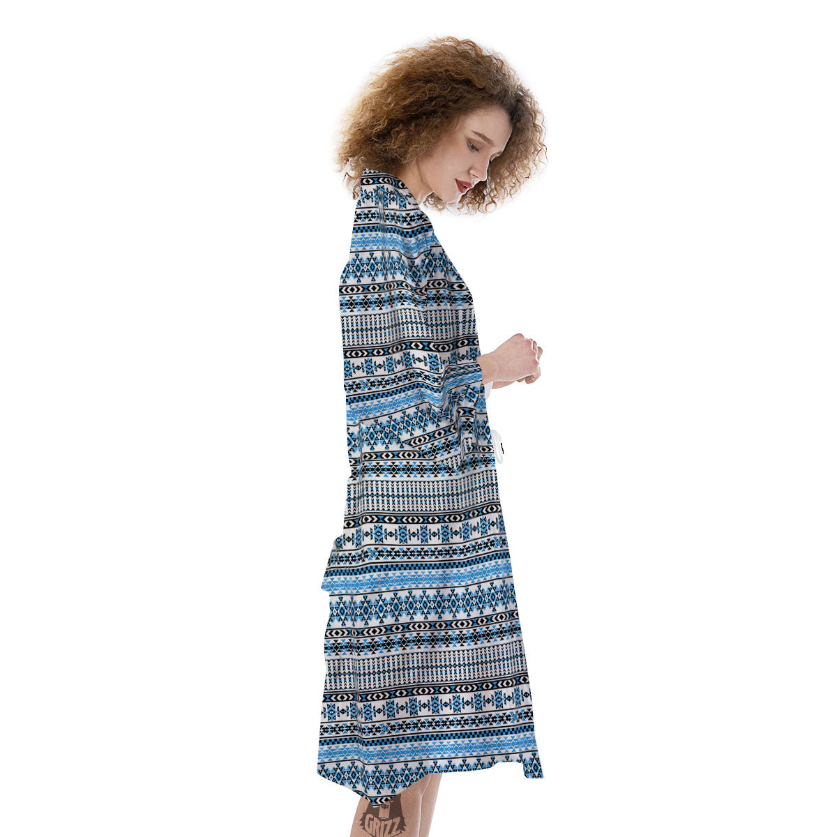 American Aztec Blue Native Print Pattern Kimono-grizzshop