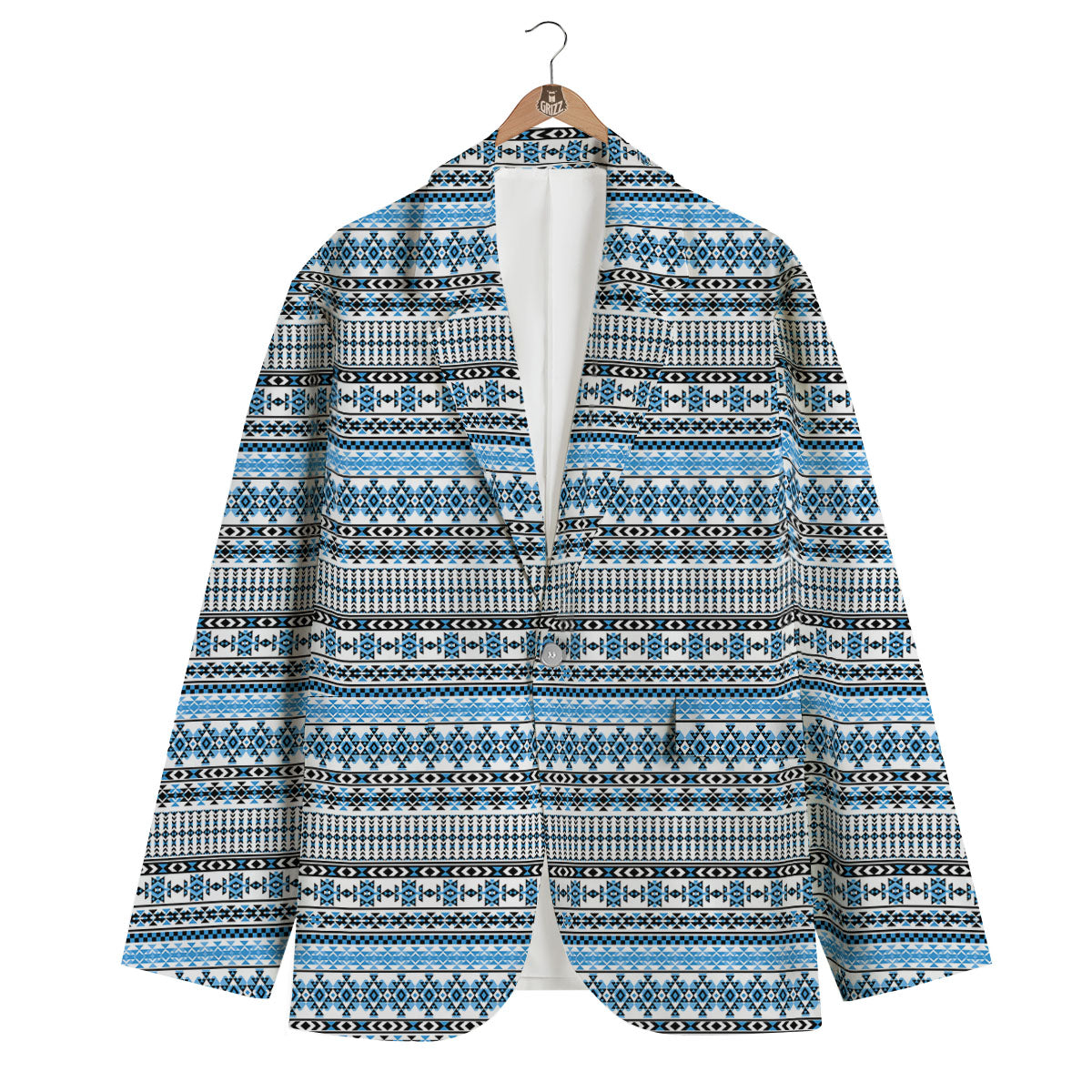 American Aztec Blue Native Print Pattern Men's Blazer-grizzshop