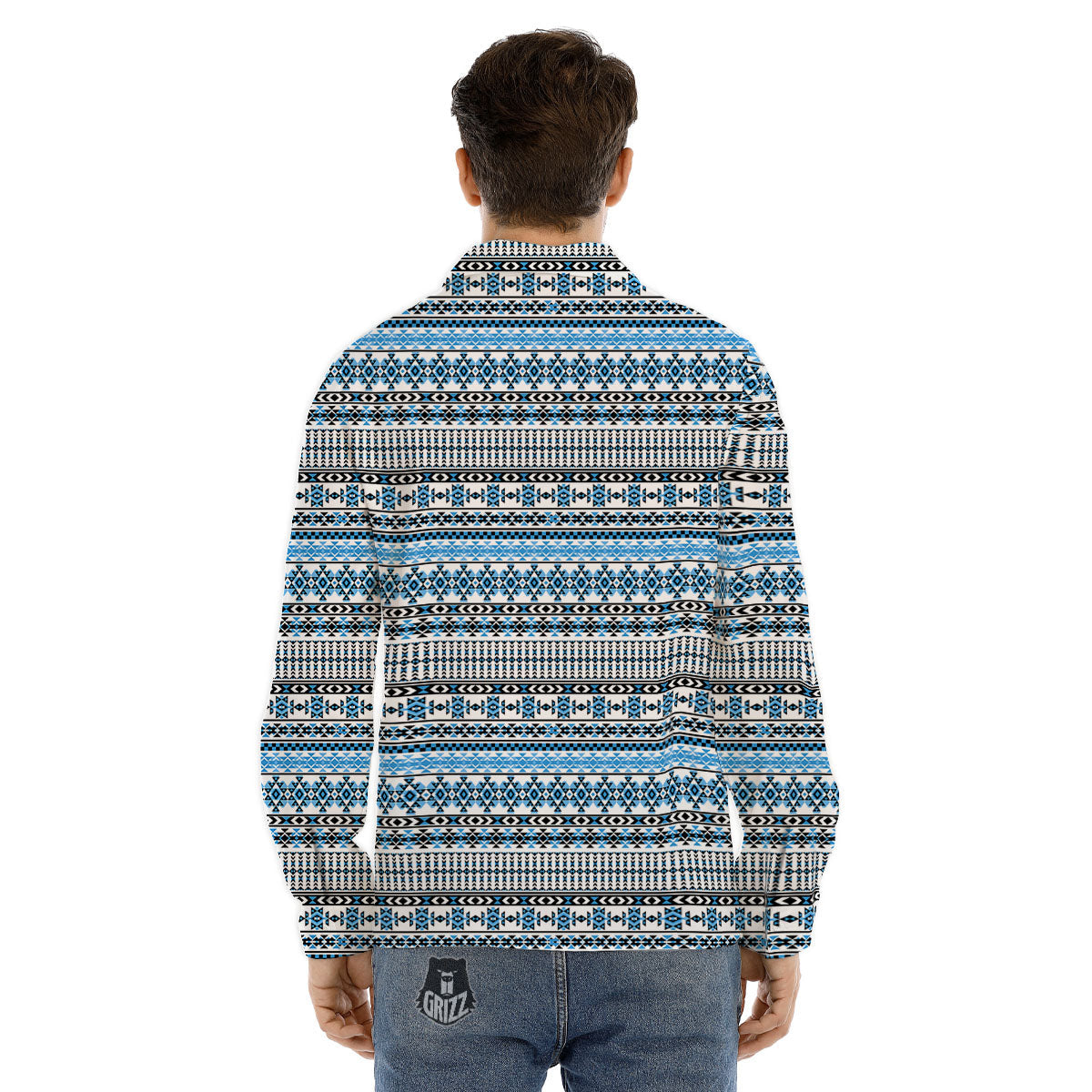 American Aztec Blue Native Print Pattern Men's Dress Shirts-grizzshop