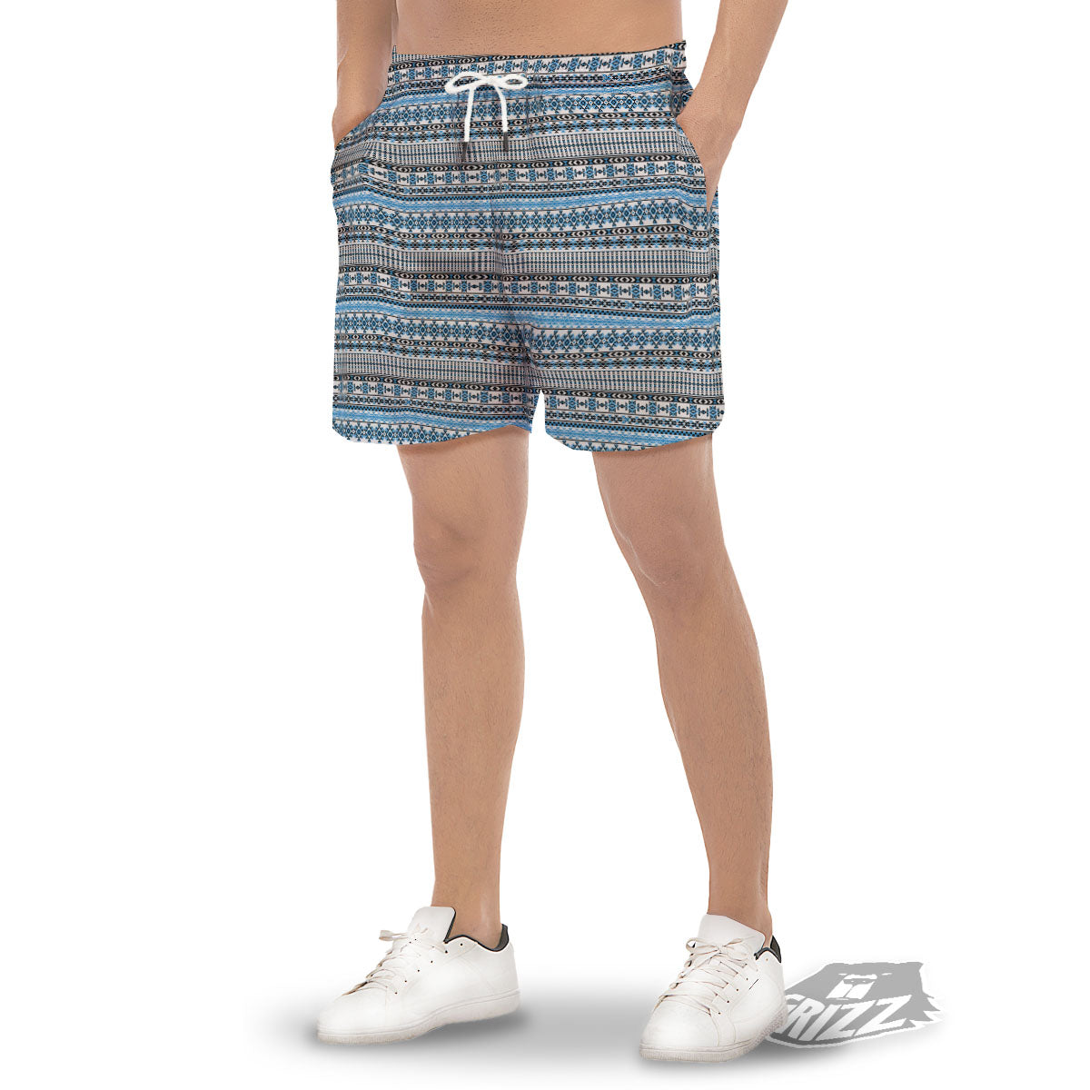 American Aztec Blue Native Print Pattern Men's Gym Shorts-grizzshop