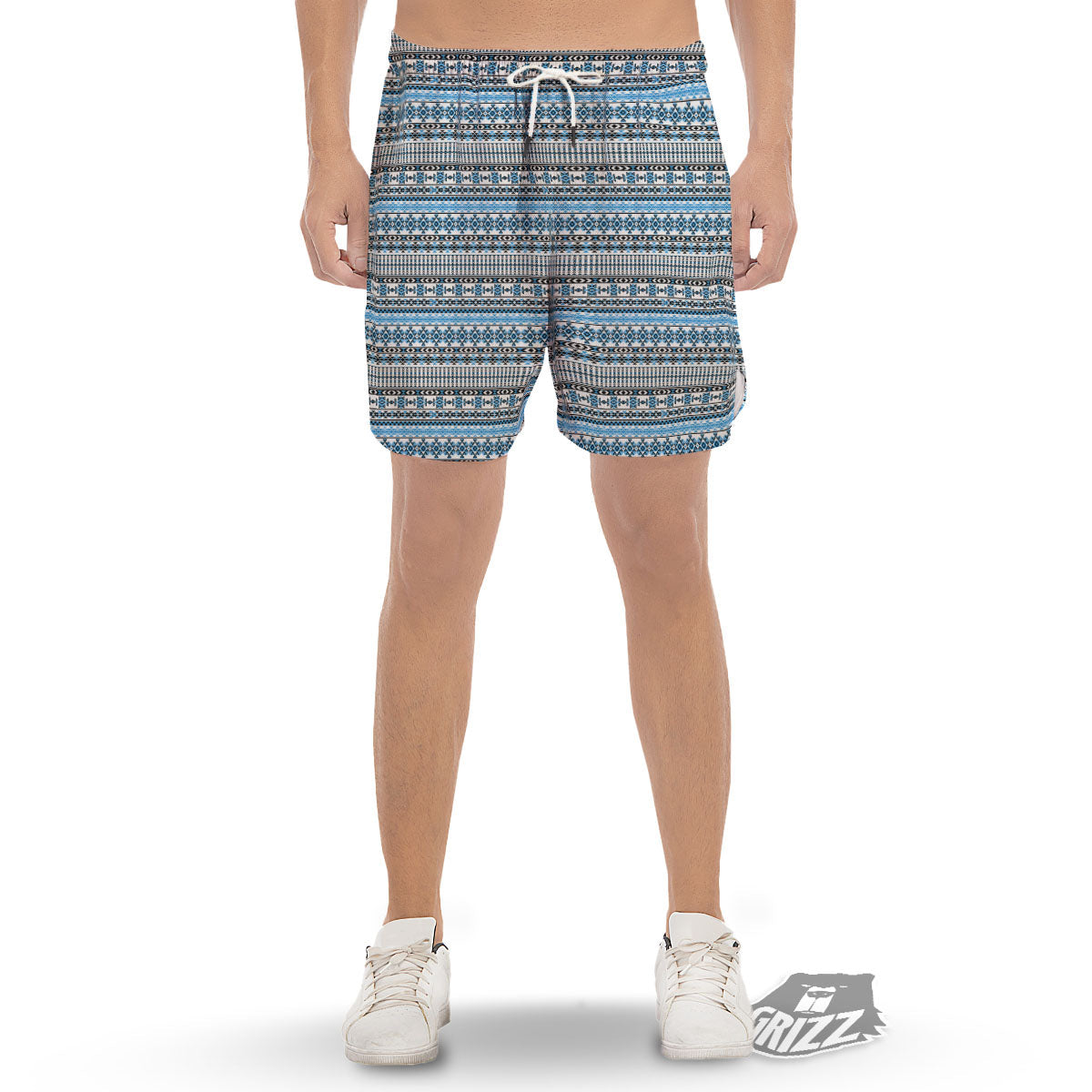 American Aztec Blue Native Print Pattern Men's Gym Shorts-grizzshop