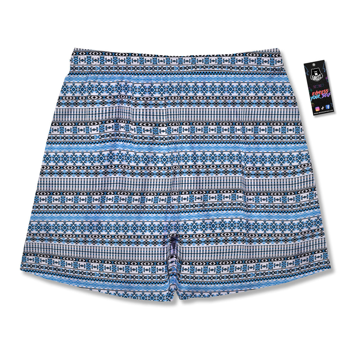 American Aztec Blue Native Print Pattern Men's Running Shorts-grizzshop