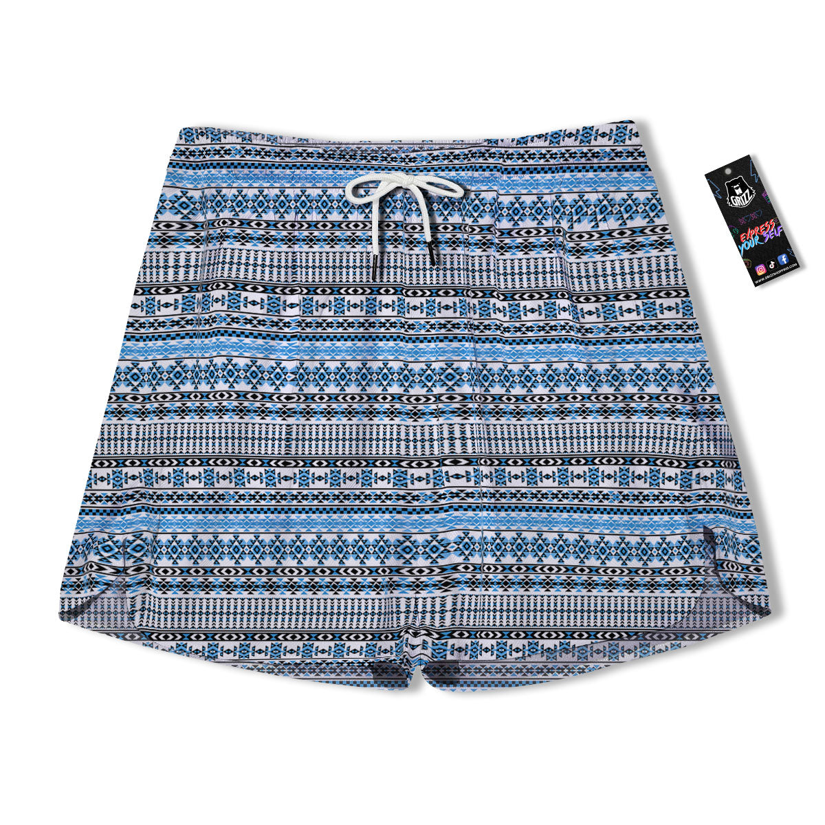 American Aztec Blue Native Print Pattern Men's Running Shorts-grizzshop