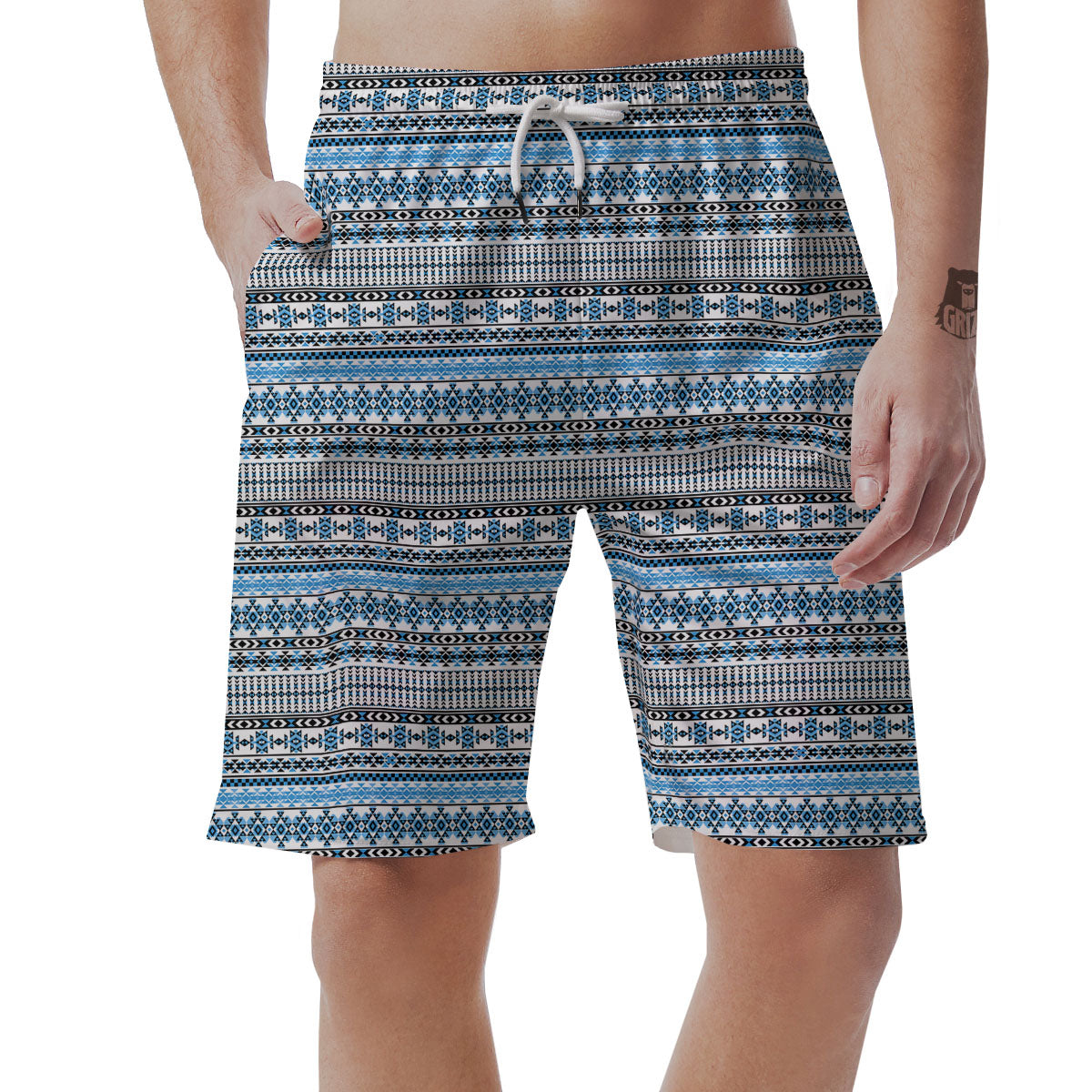 American Aztec Blue Native Print Pattern Men's Shorts-grizzshop