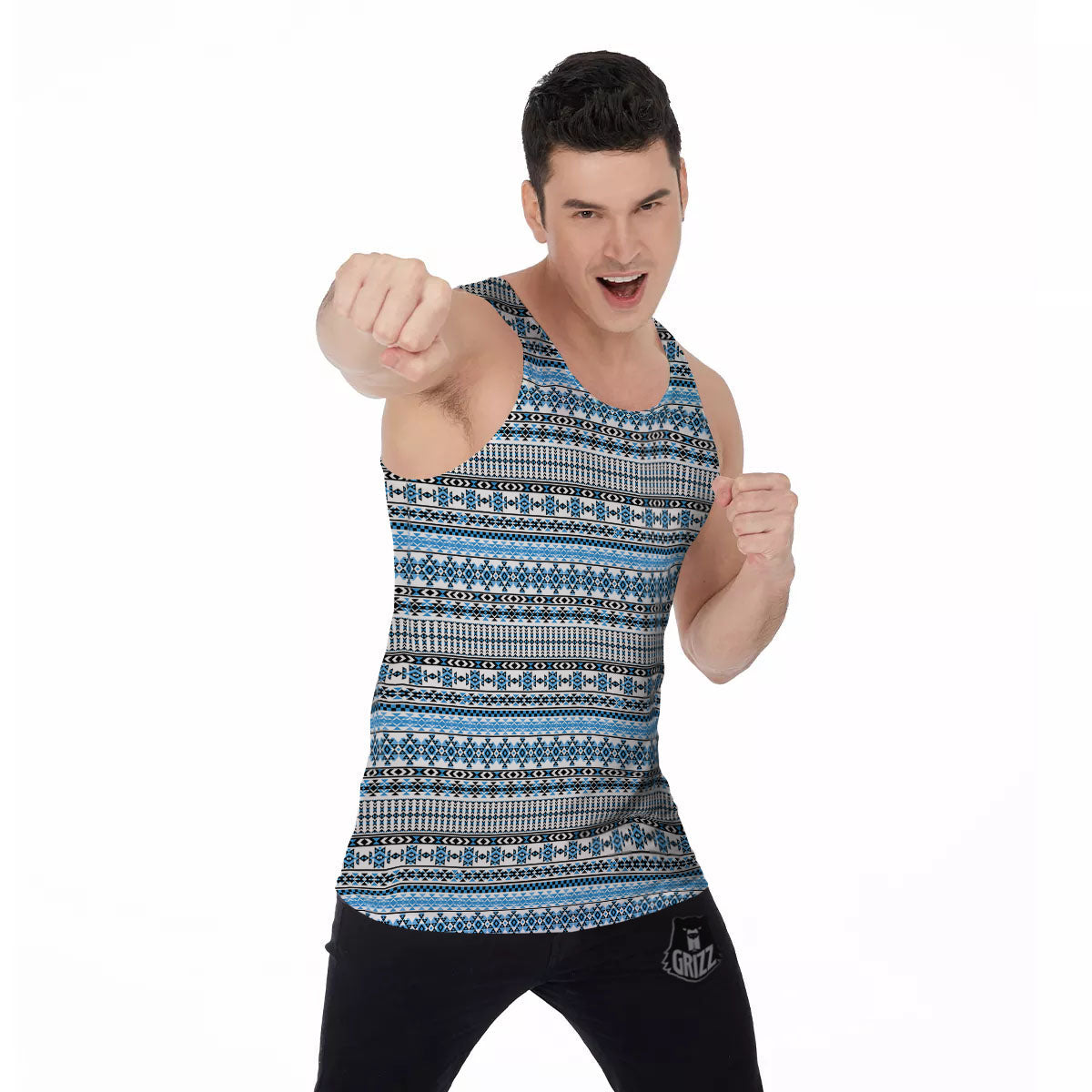 American Aztec Blue Native Print Pattern Men's Tank Top-grizzshop